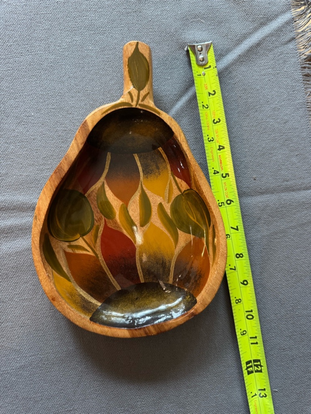 Hand-Painted hand carved Wooden Bowl with Leaf Motif - Autumn Colors